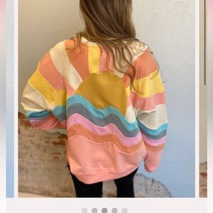 NEW SIMPLY SOUTHERN Patch Work Sun Crewneck Sweatshirt Blue Pink Yellow NWT